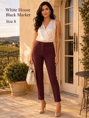 White House Black Market The Slim Ankle Pants Burgundy Size 8